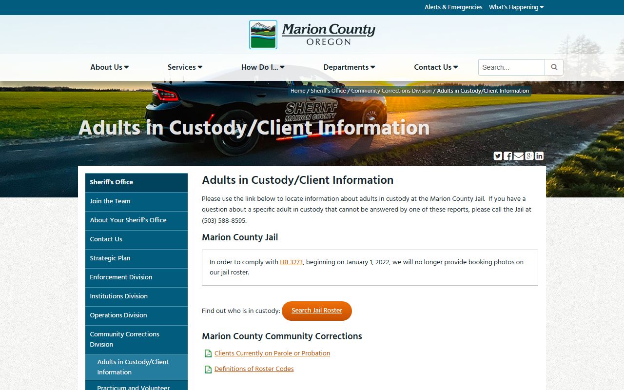 Marion County jail mugshots and HB 3273 booking photo notice