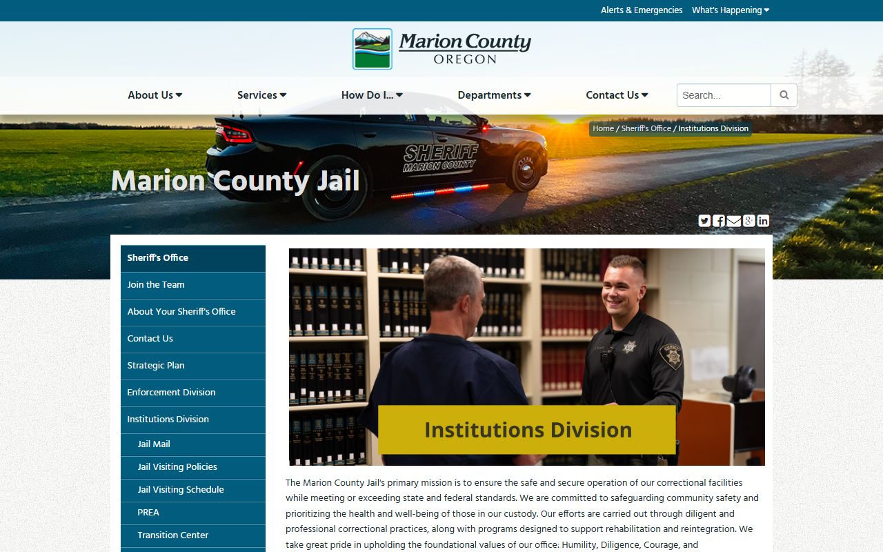 Marion County Jail inmate custody overview from the sheriff's office