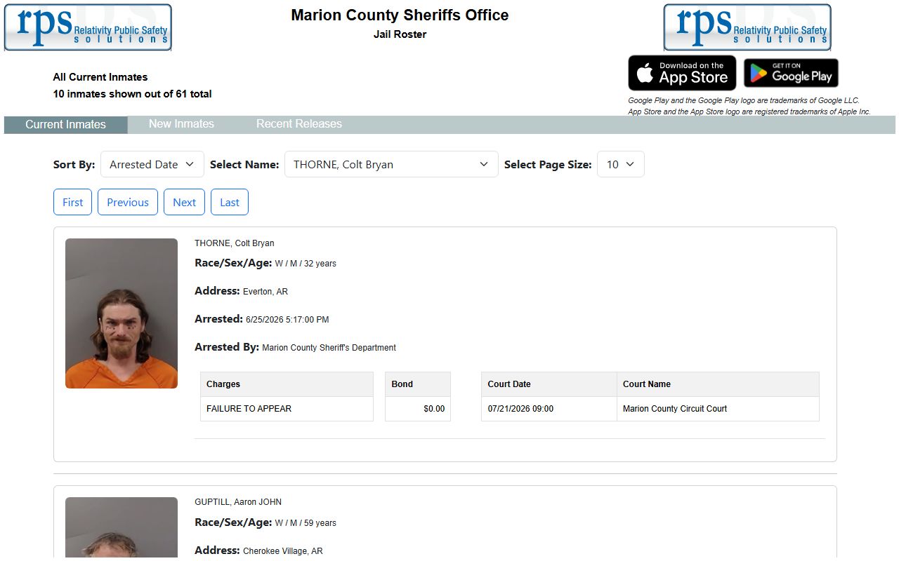 Marion County inmate records current roster browse view