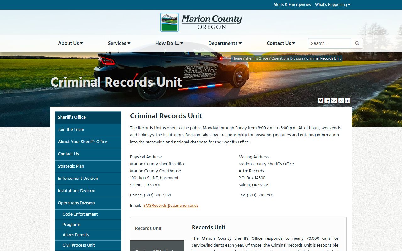 Marion County inmate records sheriff criminal records unit