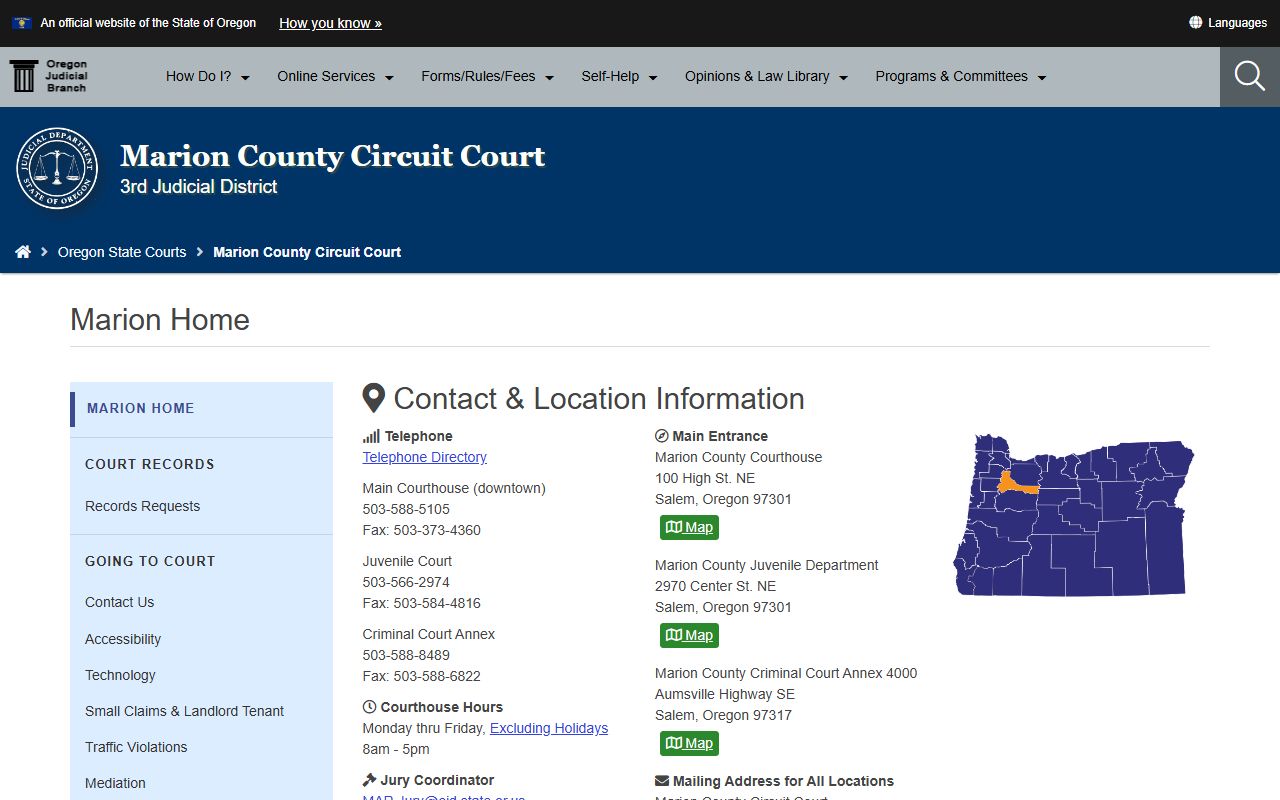 Marion County Circuit Court locations for court records after a jail arrest